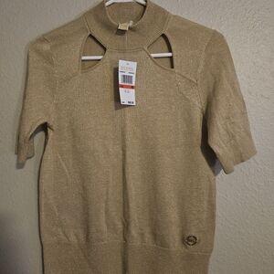Michael Kors Metallic Gold Knit Top